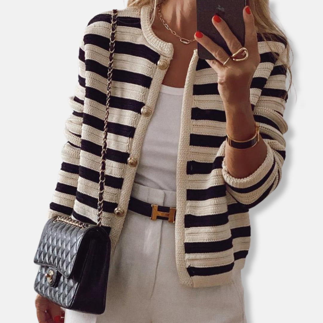 VogeLuxe | Women’s Striped Cropped Cardigan 0