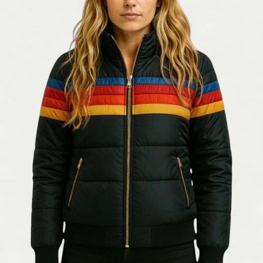 VogeLuxe | Women's Striped Hooded Puffer Jacket 0