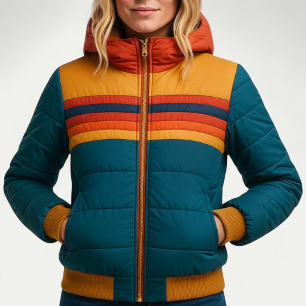 VogeLuxe | Women's Striped Hooded Puffer Jacket 1