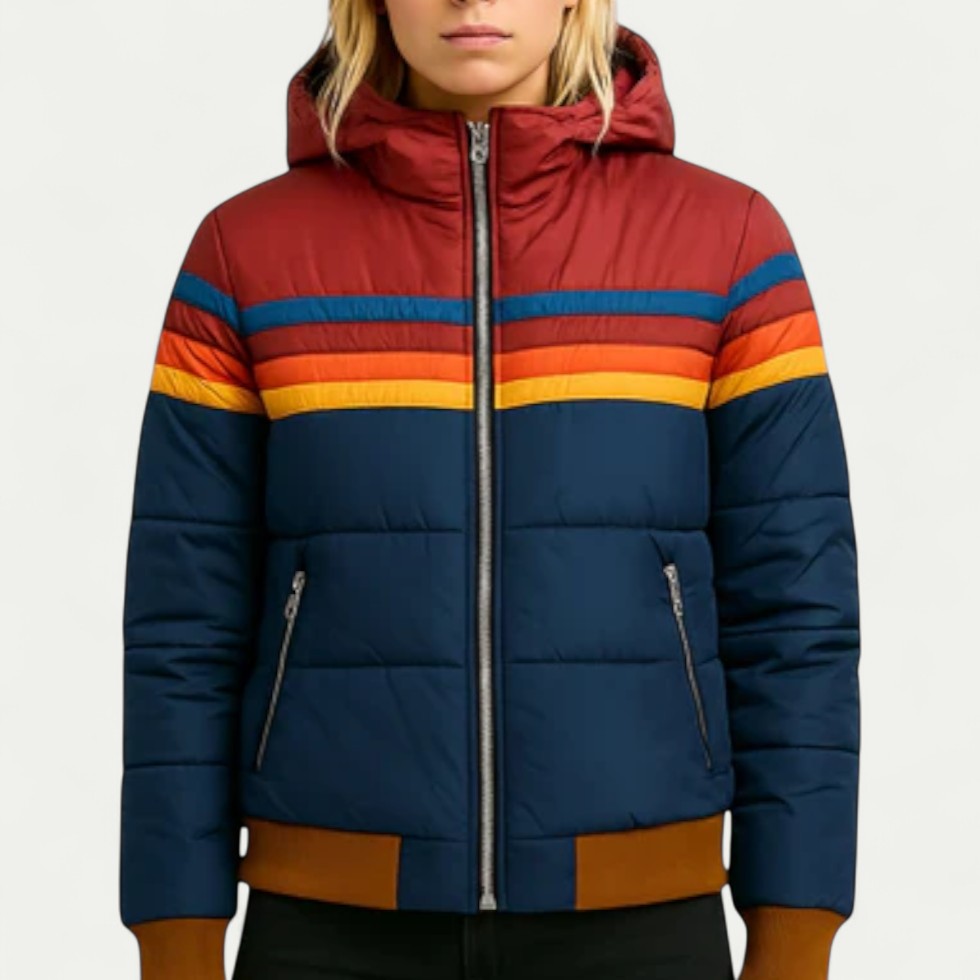 VogeLuxe | Women's Striped Hooded Puffer Jacket 2