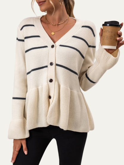 VogeLuxe | Women’s Striped Peplum Cardigan 0