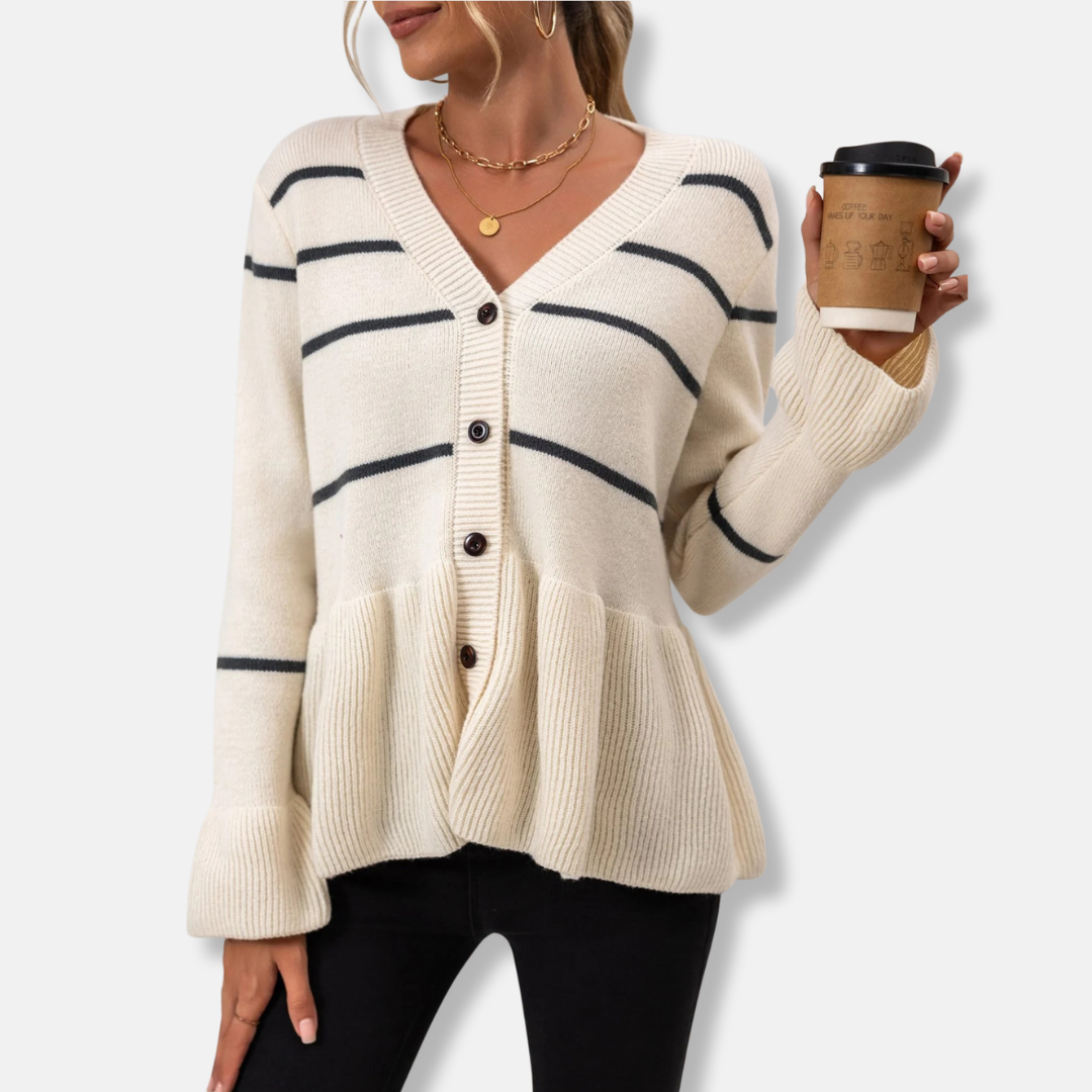 VogeLuxe | Women’s Striped Peplum Cardigan 1