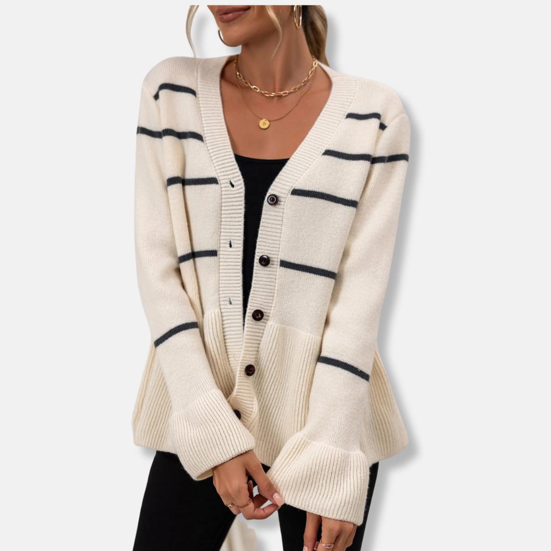 VogeLuxe | Women’s Striped Peplum Cardigan 2