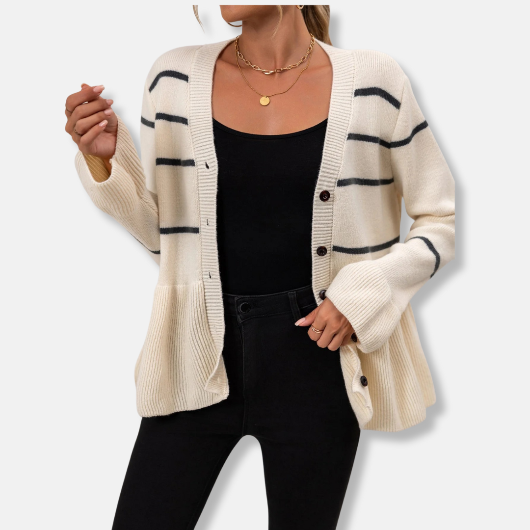 VogeLuxe | Women’s Striped Peplum Cardigan 3