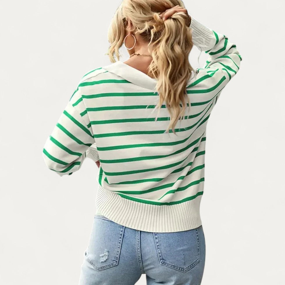 VogeLuxe | Women’s Striped Polo Knit Sweater 1