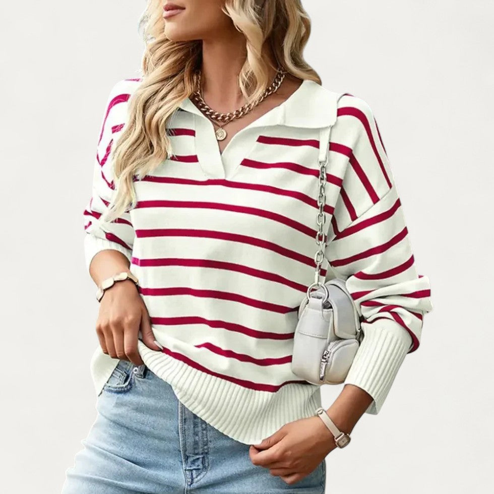 VogeLuxe | Women’s Striped Polo Knit Sweater 2
