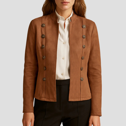 VogeLuxe | Women’s Suede Military-Inspired Button Jacket 0