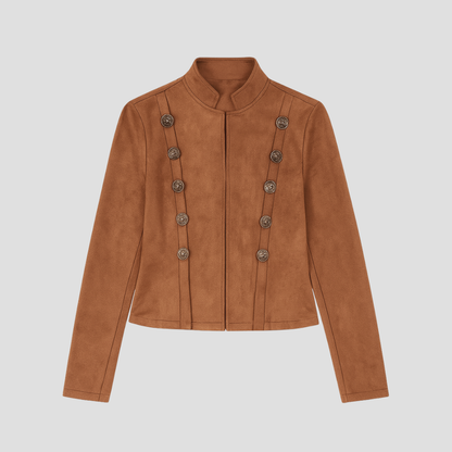VogeLuxe | Women’s Suede Military-Inspired Button Jacket 1