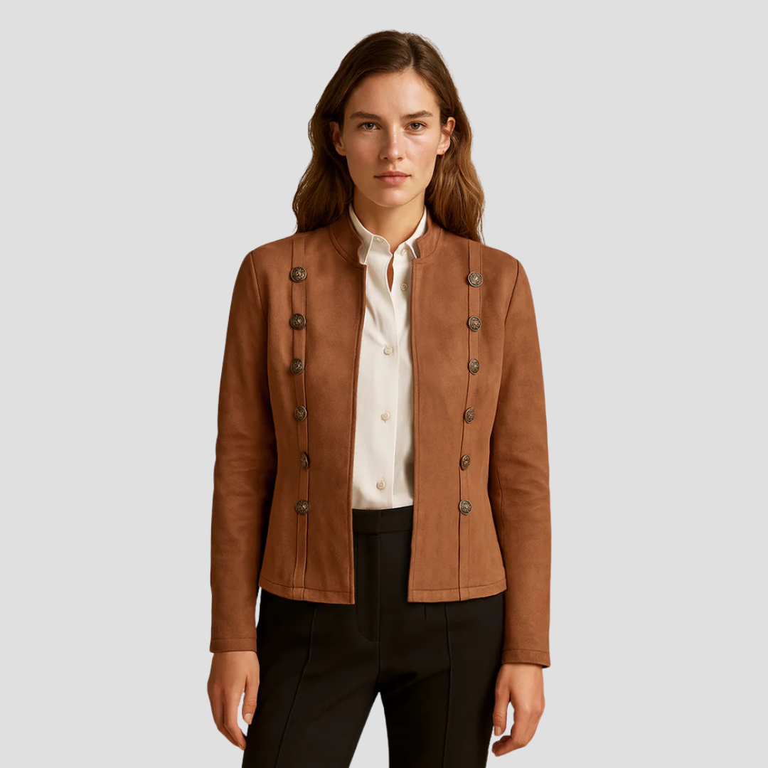 VogeLuxe | Women’s Suede Military-Inspired Button Jacket 2