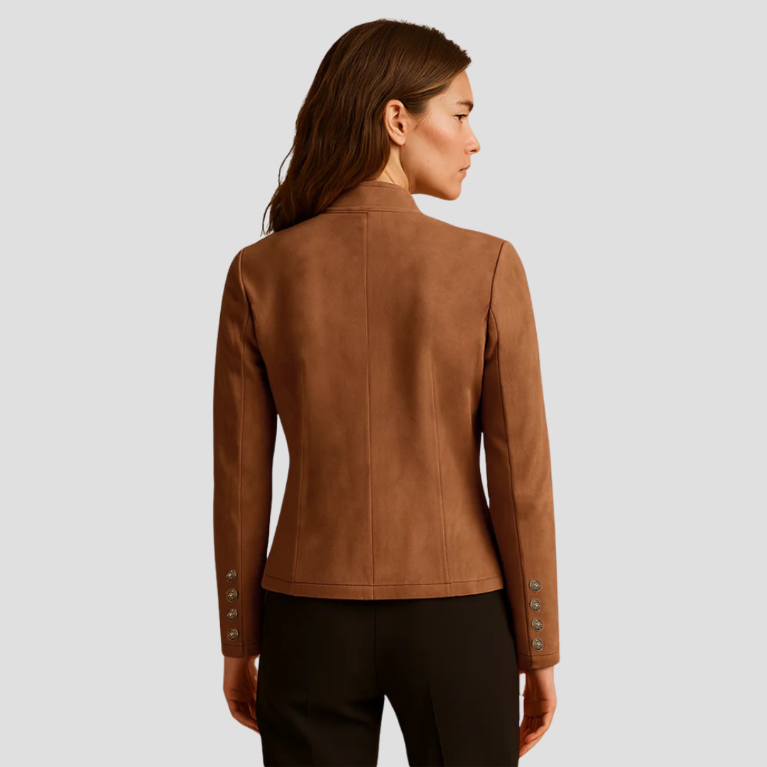 VogeLuxe | Women’s Suede Military-Inspired Button Jacket 3