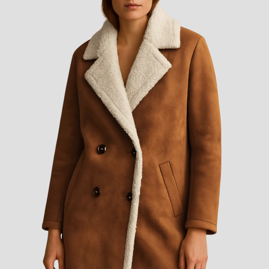 VogeLuxe | Women’s Suede Shearling-Lined Double-Breasted Coat 0