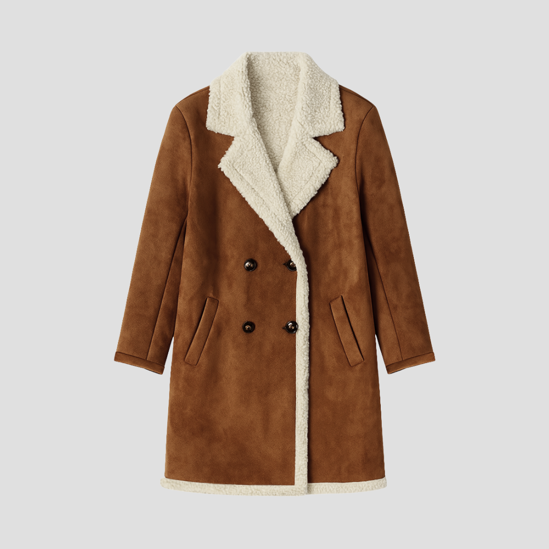 VogeLuxe | Women’s Suede Shearling-Lined Double-Breasted Coat 1
