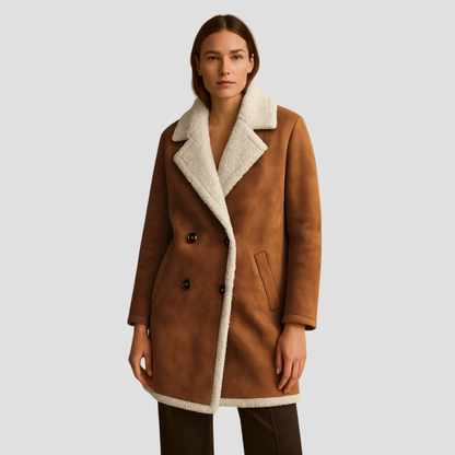 VogeLuxe | Women’s Suede Shearling-Lined Double-Breasted Coat 2