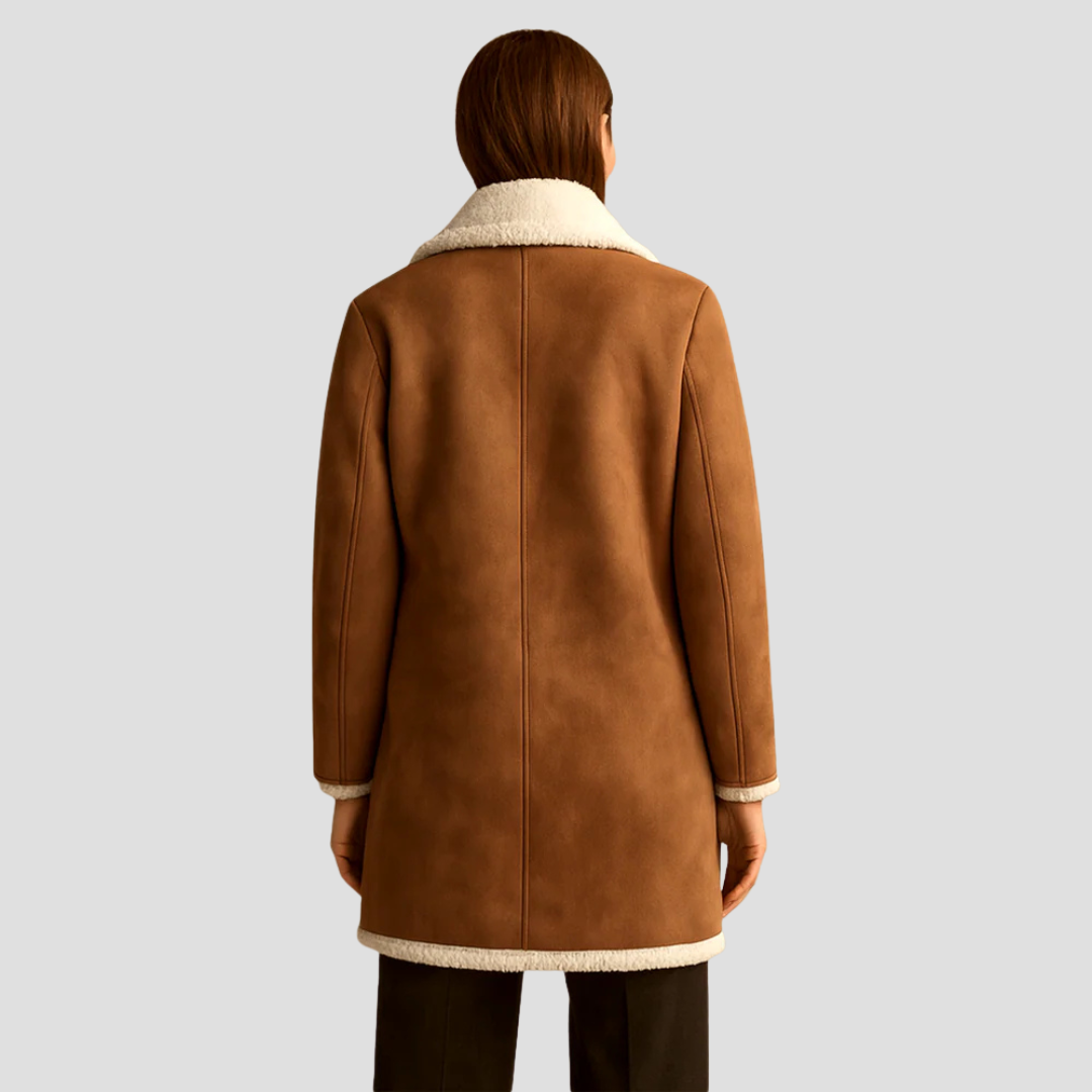 VogeLuxe | Women’s Suede Shearling-Lined Double-Breasted Coat 3