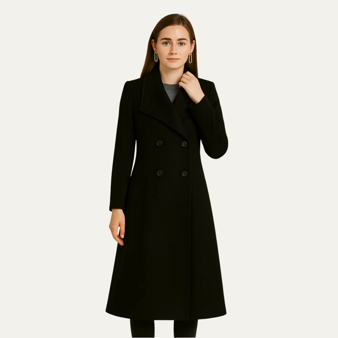 VogeLuxe | Women’s Tailored Midi Coat with High Collar 0