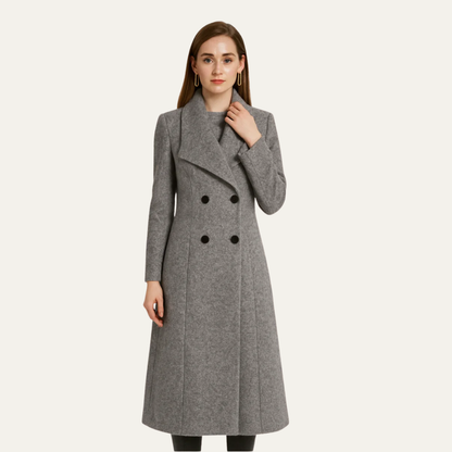 VogeLuxe | Women’s Tailored Midi Coat with High Collar 1