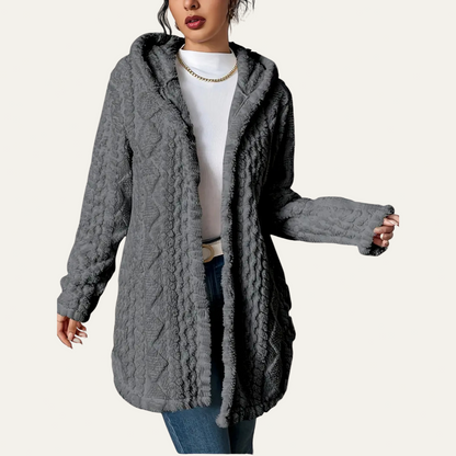 VogeLuxe | Women’s Textured Long-Line Hooded Cardigan 1