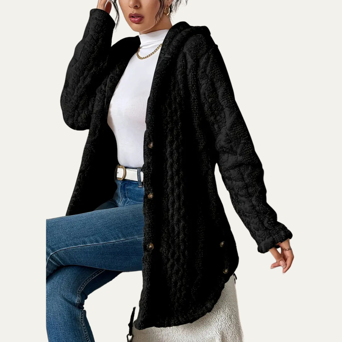 VogeLuxe | Women’s Textured Long-Line Hooded Cardigan 2