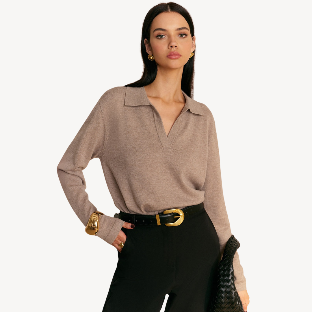 VogeLuxe | Women’s V-Neck Knit Polo Sweater 1