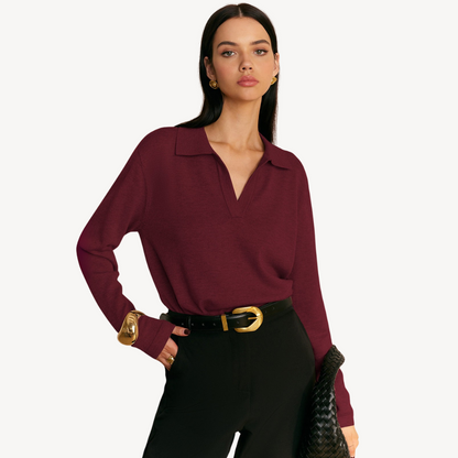VogeLuxe | Women’s V-Neck Knit Polo Sweater 6