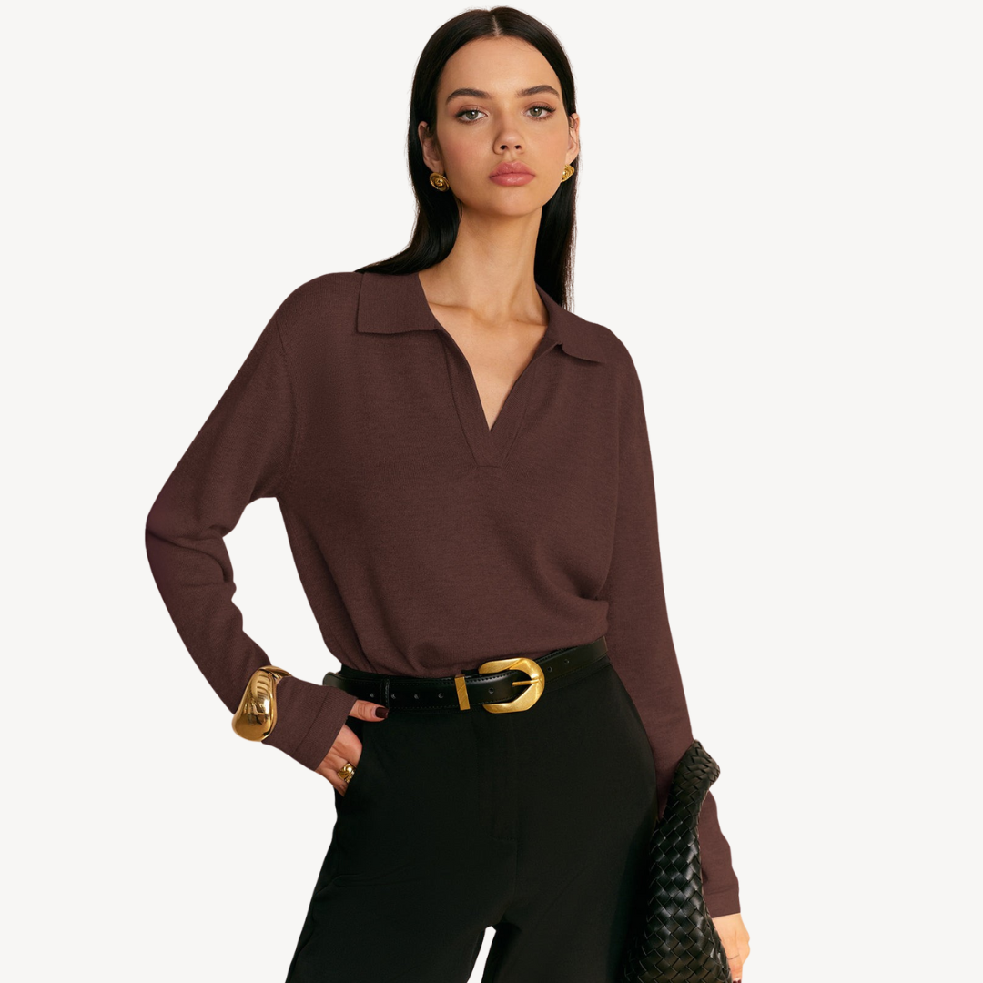 VogeLuxe | Women’s V-Neck Knit Polo Sweater 7