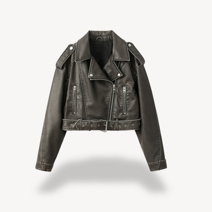 VogeLuxe | Women’s Vintage Leather Belted Jacket 0