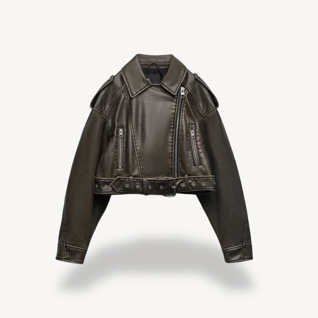 VogeLuxe | Women’s Vintage Leather Belted Jacket 3