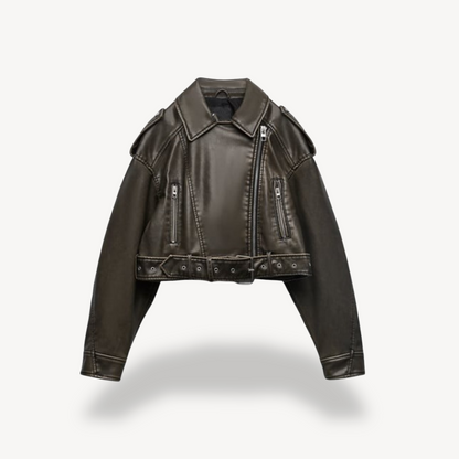 VogeLuxe | Women’s Vintage Leather Belted Jacket 3