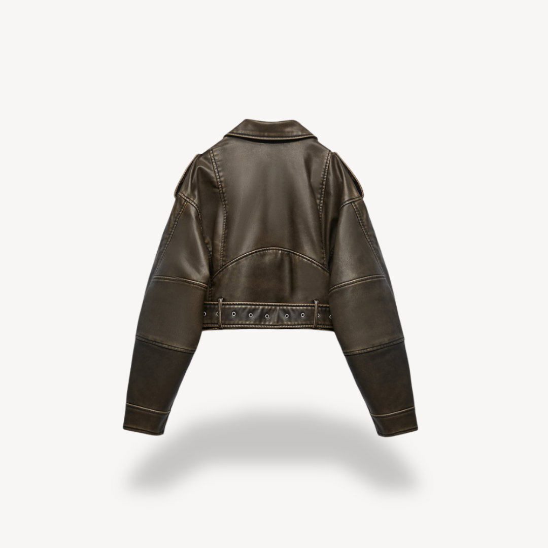 VogeLuxe | Women’s Vintage Leather Belted Jacket 5