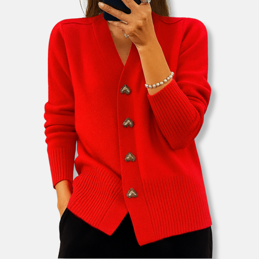 VogeLuxe | Women’s Warm Heart-Button V-Neck Cardigan 0