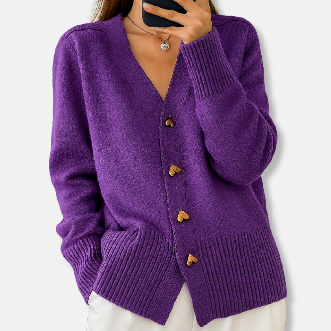VogeLuxe | Women’s Warm Heart-Button V-Neck Cardigan 1