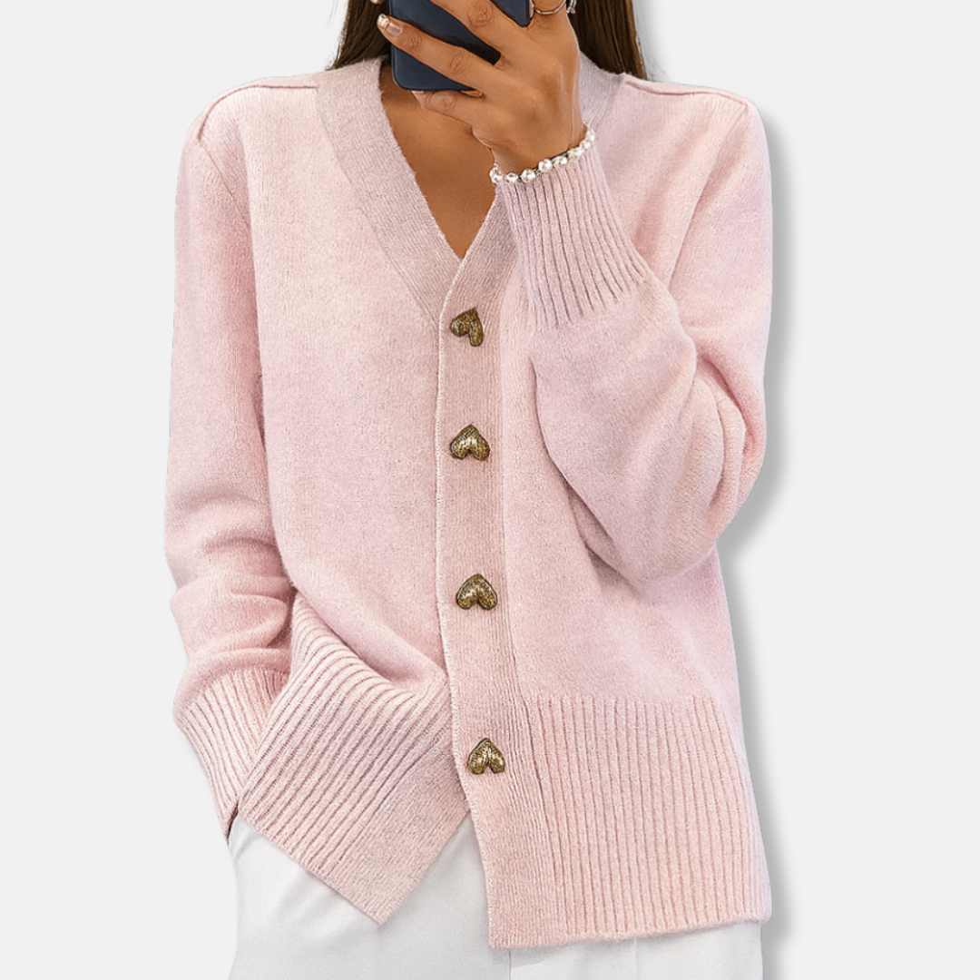 VogeLuxe | Women’s Warm Heart-Button V-Neck Cardigan 2