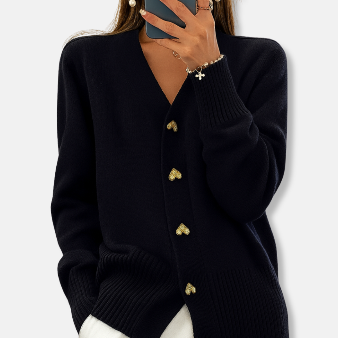 VogeLuxe | Women’s Warm Heart-Button V-Neck Cardigan 3