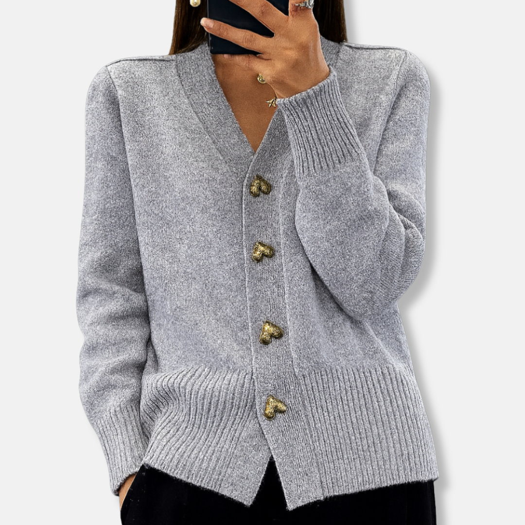VogeLuxe | Women’s Warm Heart-Button V-Neck Cardigan 4