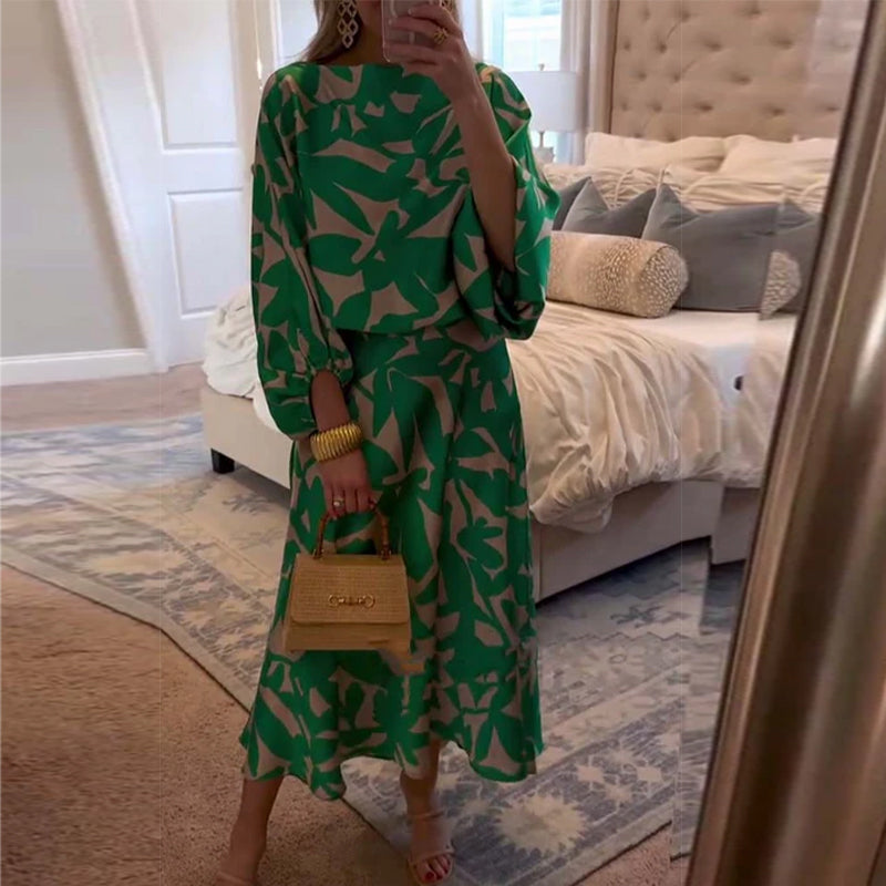 Chic 2-Piece Floral Lantern Sleeve Outfit