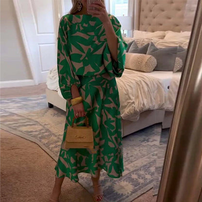 Chic 2-Piece Floral Lantern Sleeve Outfit