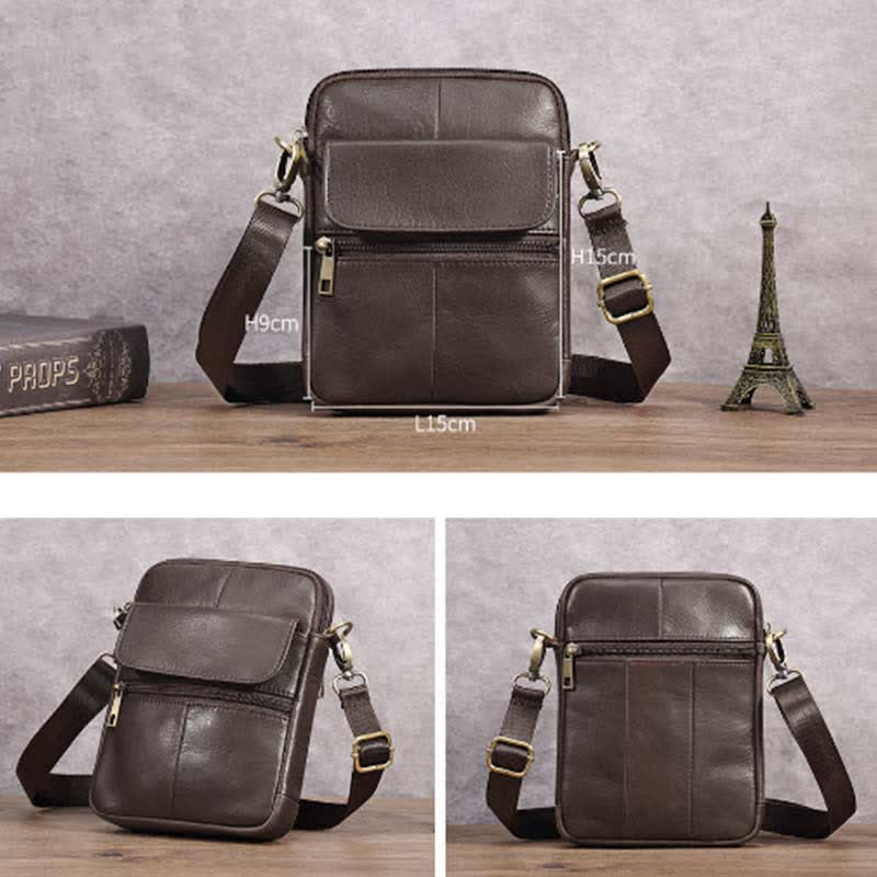 Small Real Leather Crossbody Bag for Men