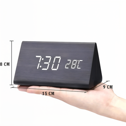 Smart Wooden Digital Alarm Clock with Temp & Humidity