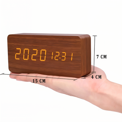 Smart Wooden Digital Alarm Clock with Temp & Humidity