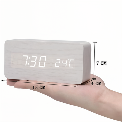 Smart Wooden Digital Alarm Clock with Temp & Humidity