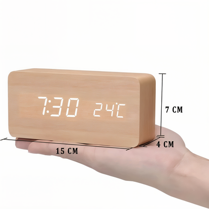 Smart Wooden Digital Alarm Clock with Temp & Humidity