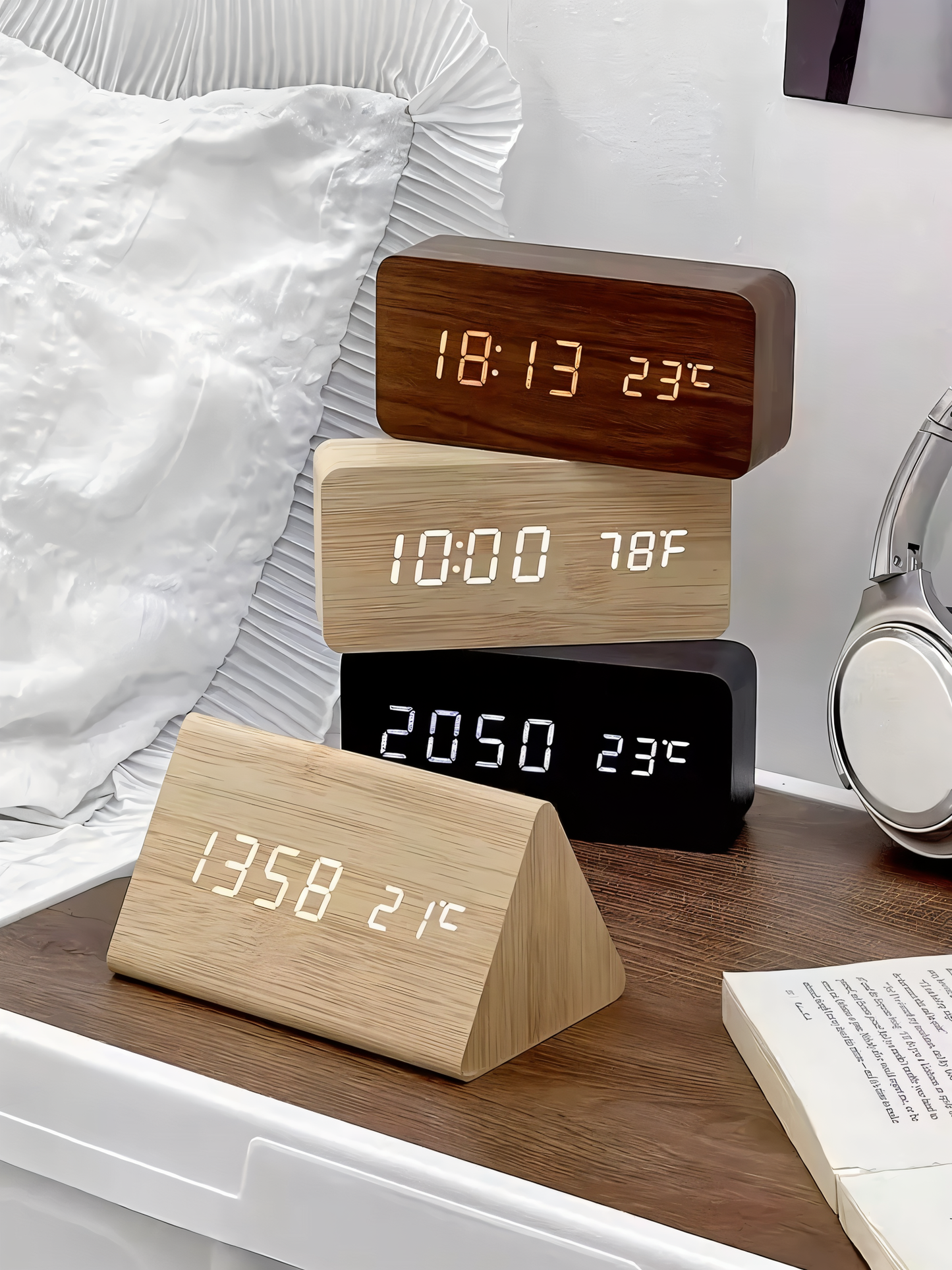 Smart Wooden Digital Alarm Clock with Temp & Humidity