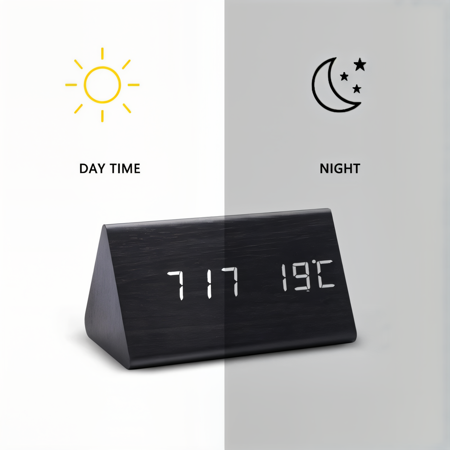 Smart Wooden Digital Alarm Clock with Temp & Humidity