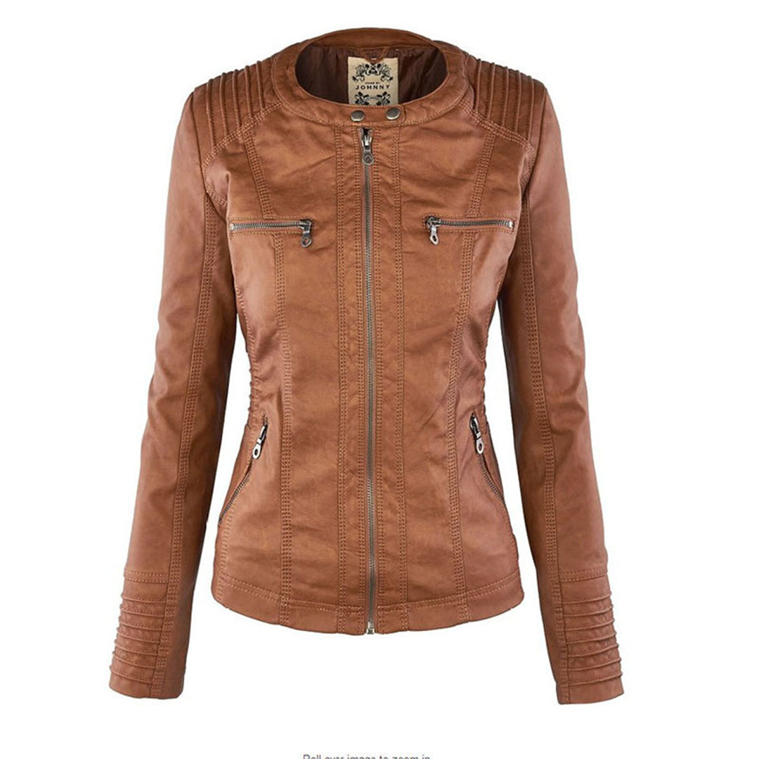 Waterproof Ladies Leather Coat with Hood