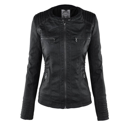 Weatherproof women's leather jacket with hood 5