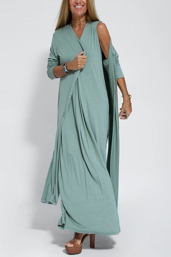 Classic Long Dress with Coordinating Cardigan