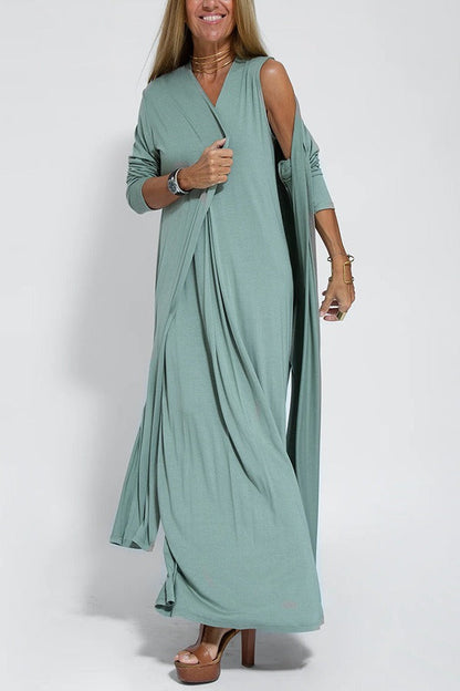 Classic Long Dress with Coordinating Cardigan