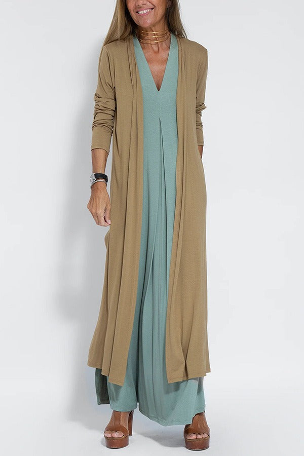Classic Long Dress with Coordinating Cardigan