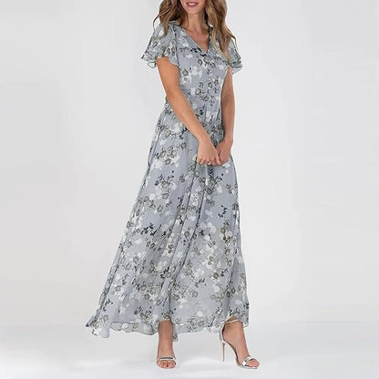 Beautiful Long Flowy Ruffle Sleeve Maxi Dress for Women
