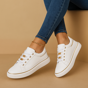 Gold Accent Women's White Sneakers - Luxivelle